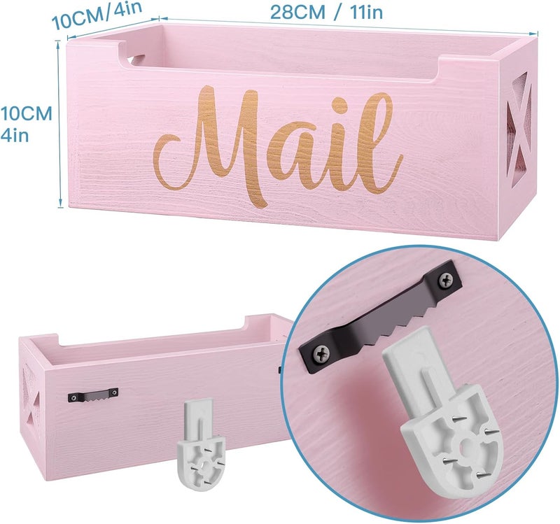 BOTOP Pink Mail Organizer Cute Mail Holder Countertop, Wooden Mail Basket Mail Tray Letter Holder for Office Desk, Farmhouse Mail Storage Box Wall Mounted - Image 4